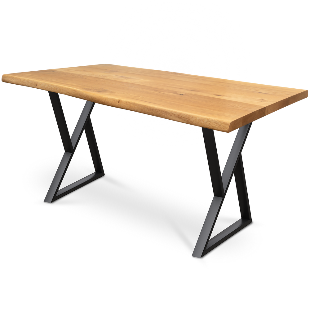 Kleiner Massivholztisch mit Baumkante 160cm  x 80cm Doppel-Dreieck Gestell