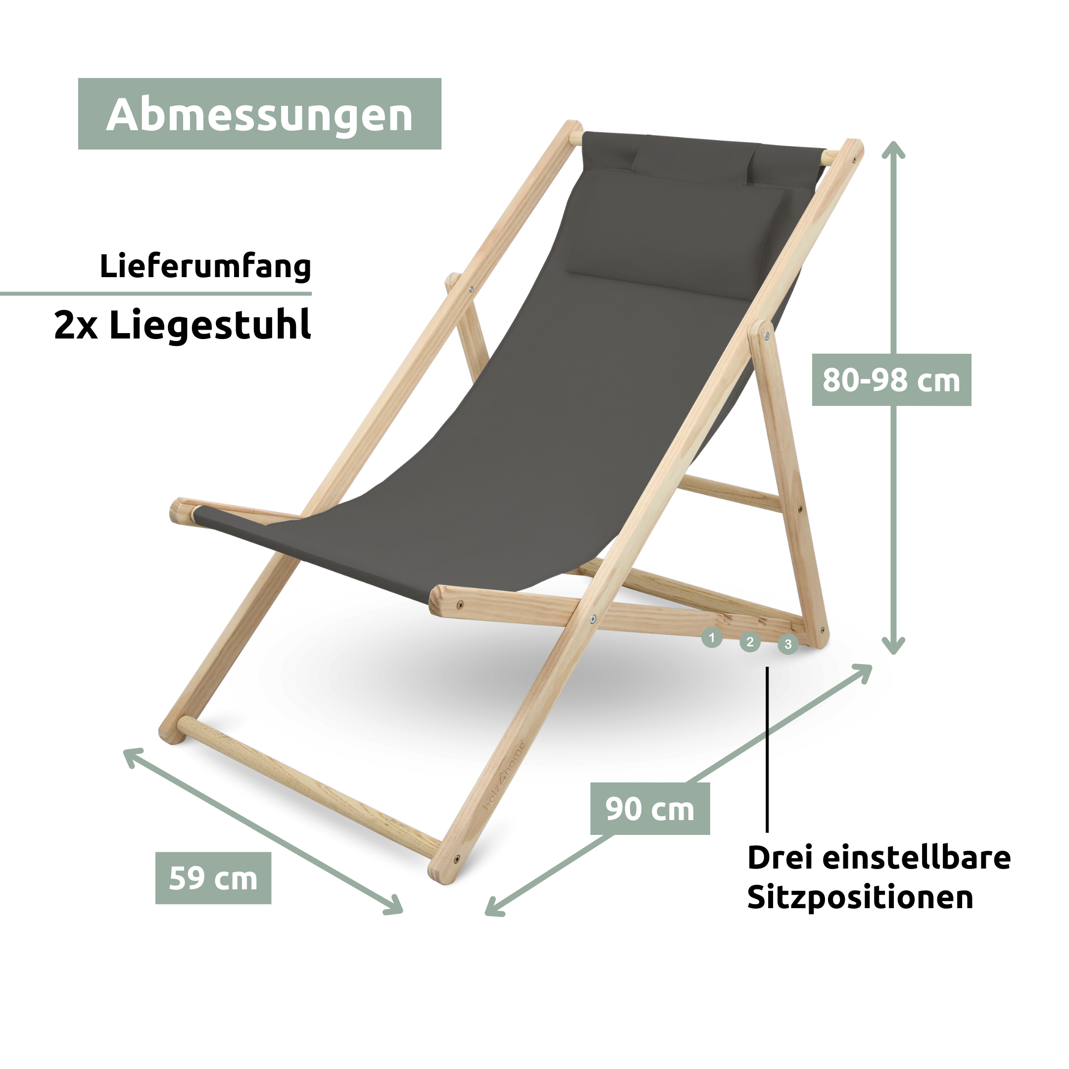 2er Set Liegestuhl aus Holz klappbar