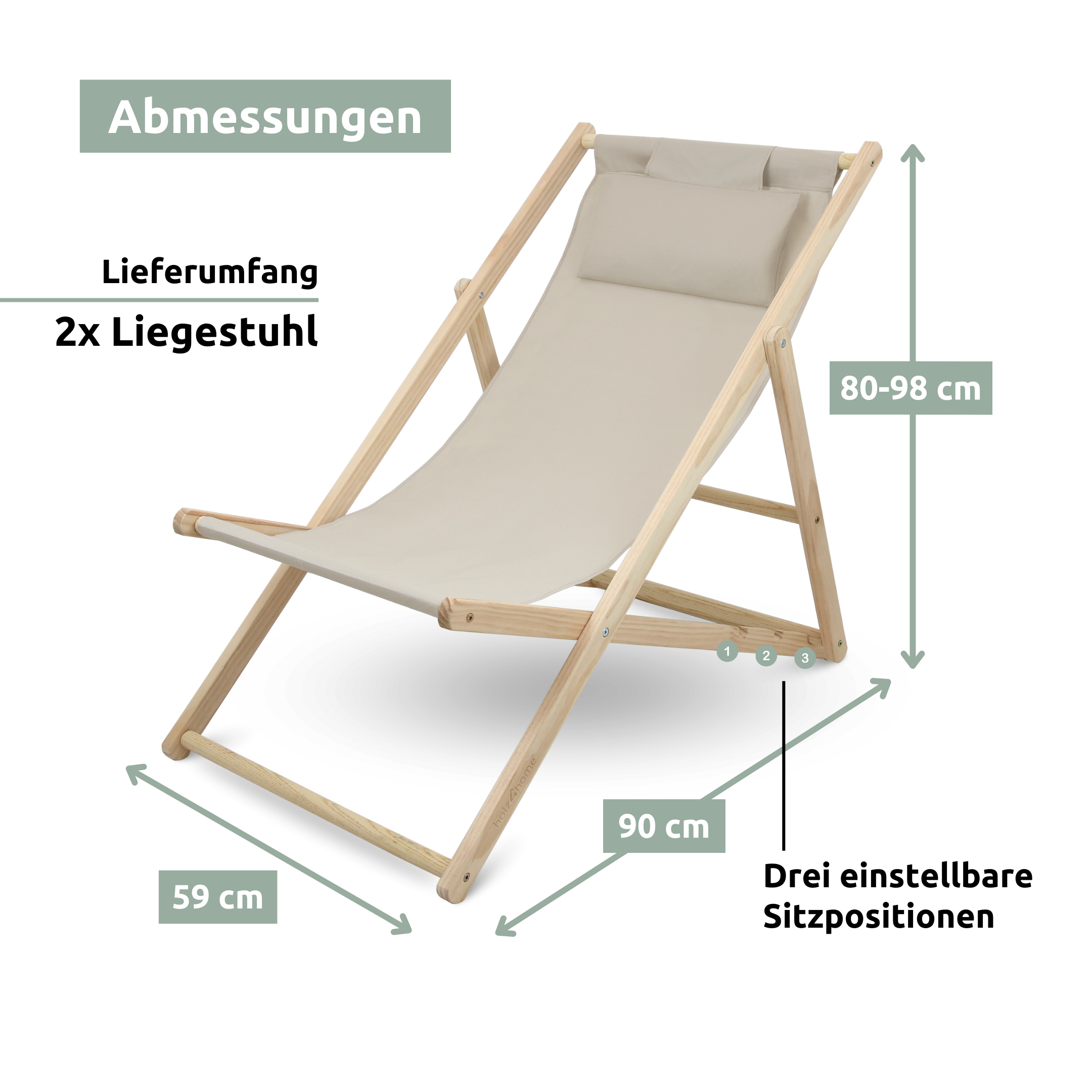 2er Set Liegestuhl aus Holz klappbar