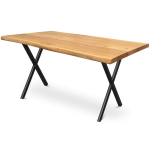 Kleiner Massivholztisch mit Baumkante 160cm  x 80cm X-Struktur Gestell