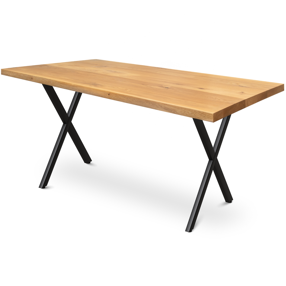 Kleiner Massivholztisch ohne Baumkante 160cm  x 80cm X-Struktur Gestell