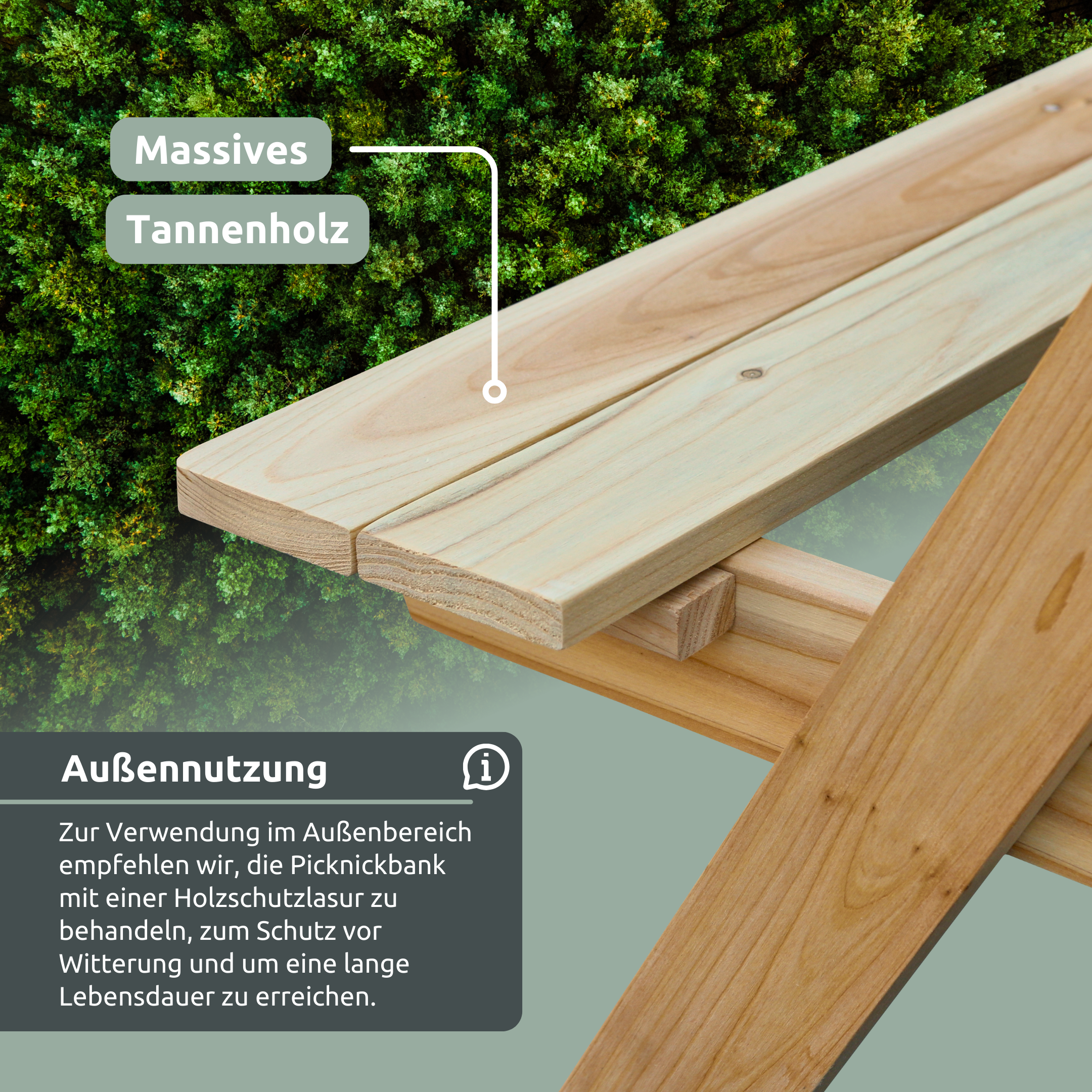 Outdoor Picknickbank aus Tannenholz - Klassischer Picknicktisch