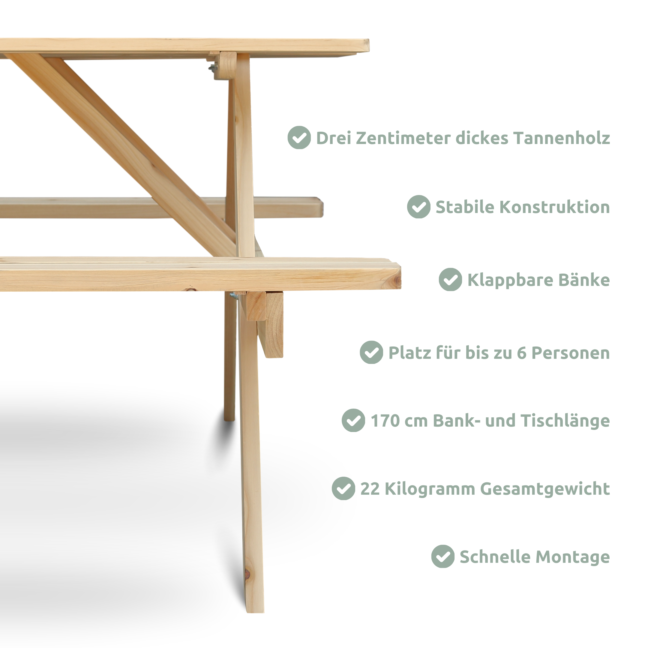 Outdoor Picknickbank aus Tannenholz - Klassischer Picknicktisch