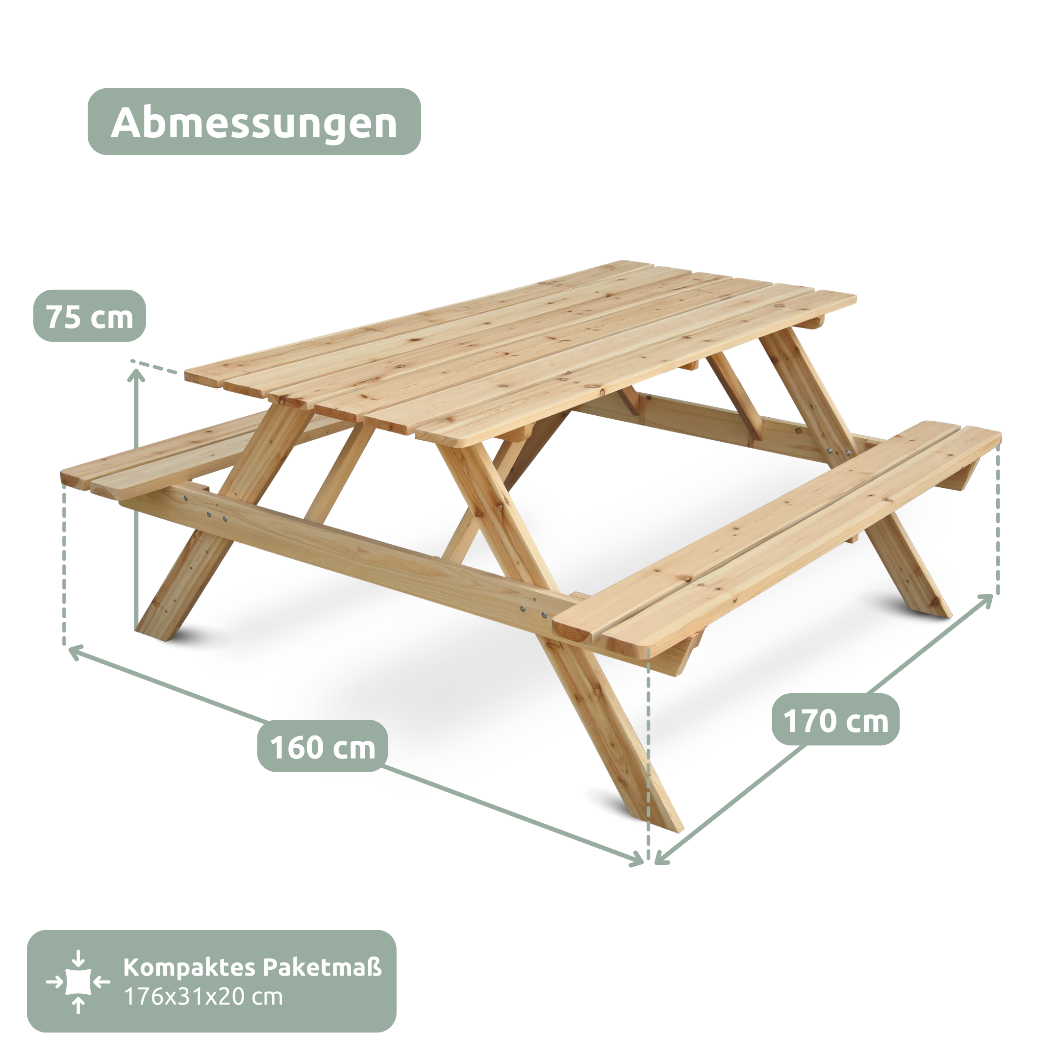 Outdoor Picknickbank aus Tannenholz - Klassischer Picknicktisch