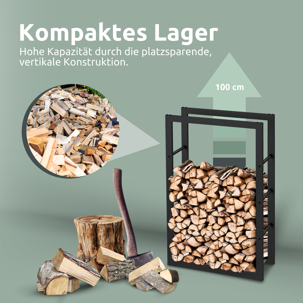 Kaminholzregal aus Metall Schwarz