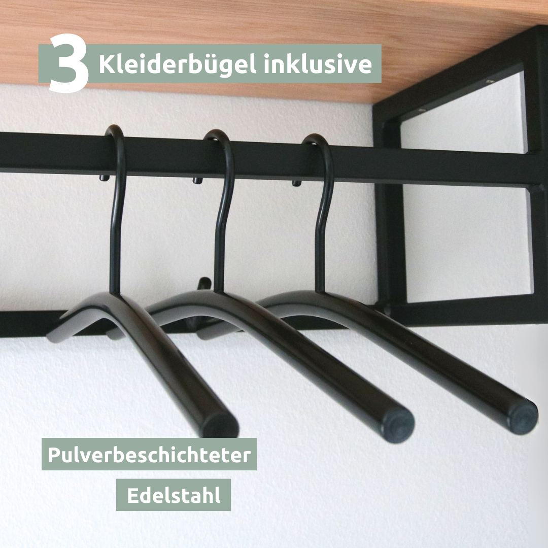 Wandgarderobe mit Ablage aus Eiche und Metall - Kleidergarderobe Flur