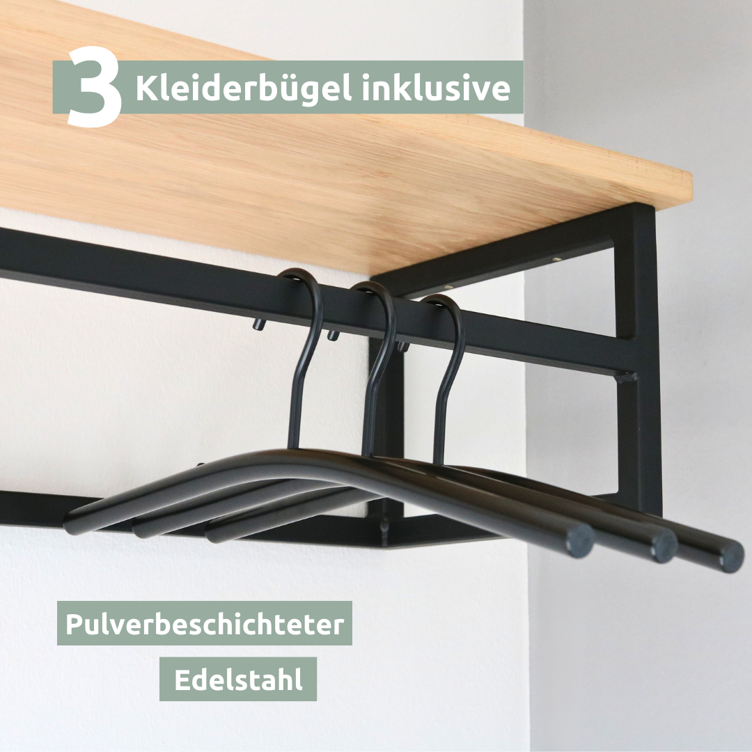 Wandgarderobe mit Ablage aus Eiche und Metall - Kleidergarderobe Flur