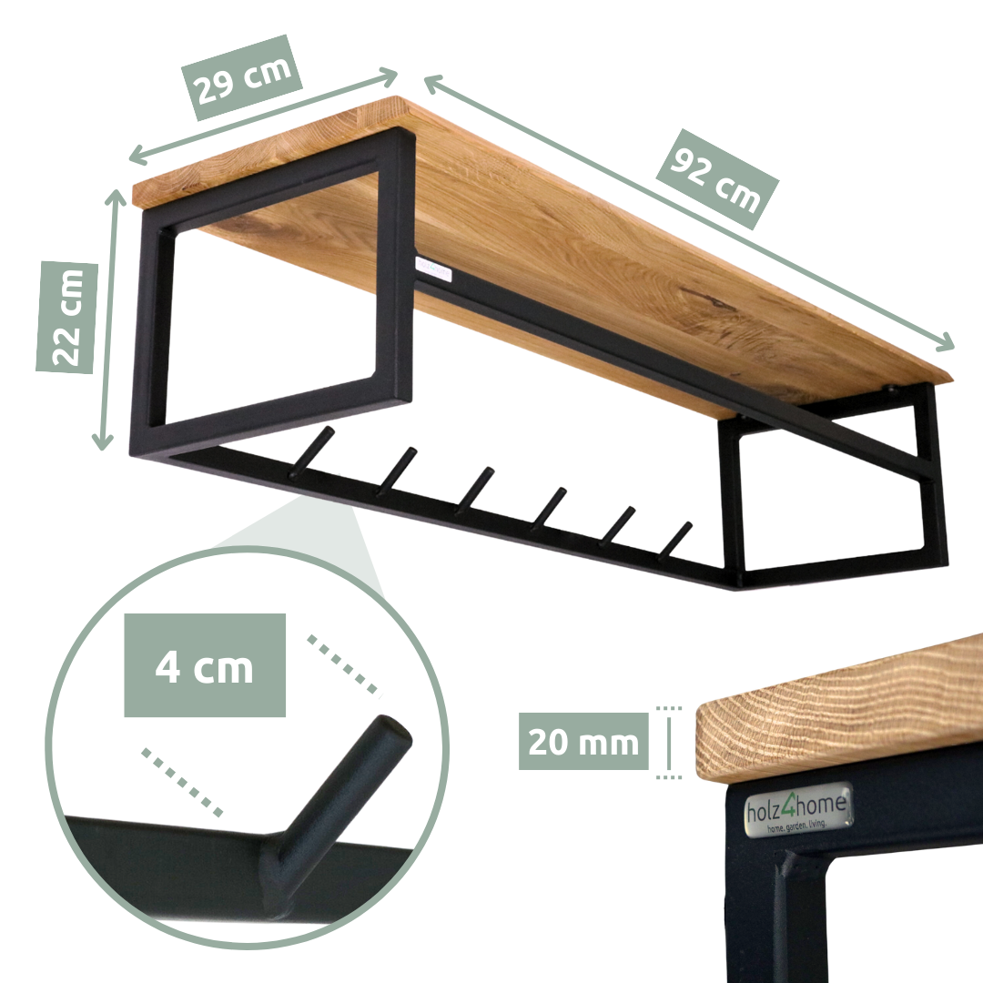 Wandgarderobe mit Ablage aus Eiche und Metall - Kleidergarderobe Flur