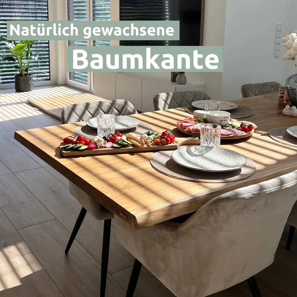 Tischplatte 240cm x 100cm mit Baumkante aus massiver Eiche