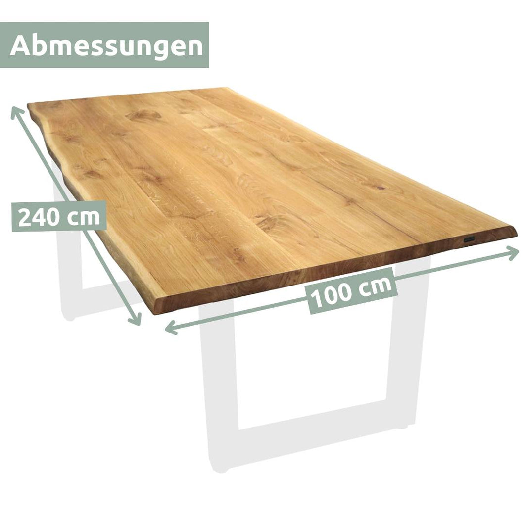 Tischplatte 240cm x 100cm mit Baumkante aus massiver Eiche